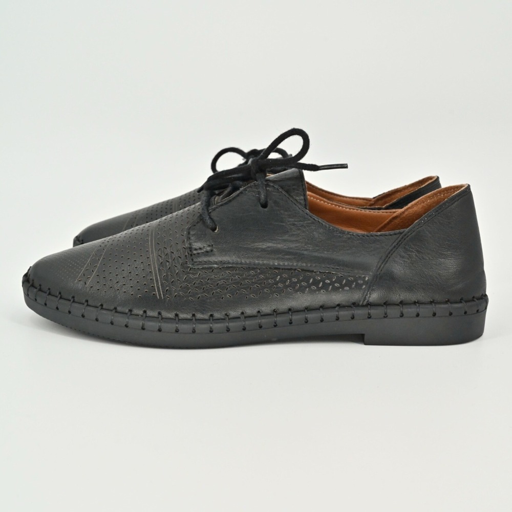 MARAK Loafers Womens Size 38 Black Mari Perforated Leather‎ Lace Up Whipstitched - Picture 4 of 10